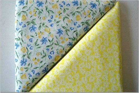White on Yellow n' Yellow w/Blue Floral Print - TWO Fat Quarters (2869)
