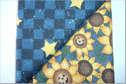 Halloween Sunflowers n' Navy Checker & Stars - TWO Fat Quarters (2873)