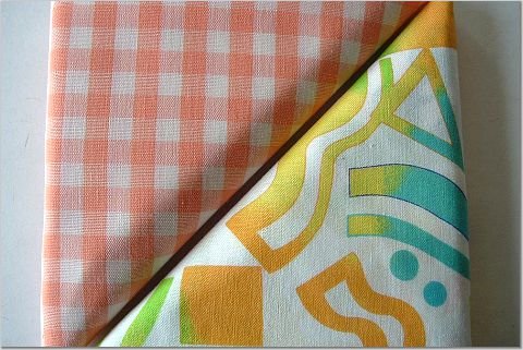 Orange Gingham n' Crazy Neon Print - TWO Fat Quarters (2874)