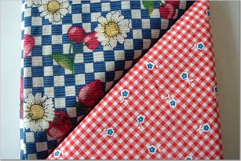 Red w/Blue Flowers n' Strawberries & Daisies - TWO Fat Quarters (2876)