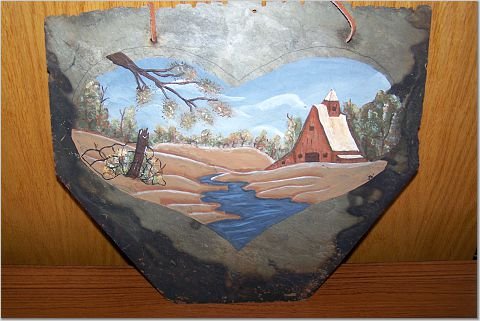 Hand Painted Slate - Heart * Barn * Creek