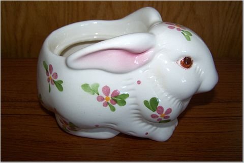 Cute Ceramic Bunny with Pink Flowers Planter - AVON