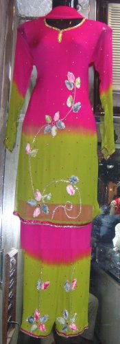 sr 106 dyed chiffon three qarter sleeve suit