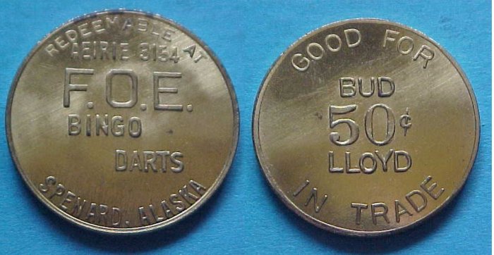 Spenard AK Fraternal Order of Eagles Aeirie 3154 50c token