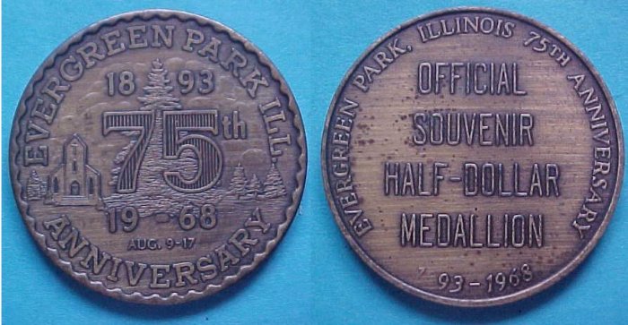 Evergreen Park IL 75th Anniversary 1968 souvenir half dollar