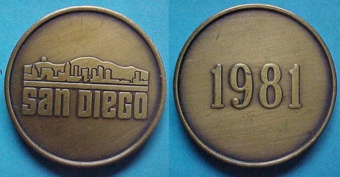 San Diego CA 1981 medal - stylized skyline