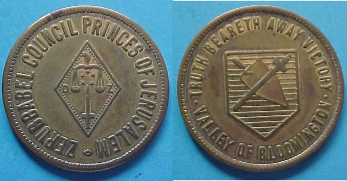 Bloomington IL Zerubbabel Chapter Princes of Jerusalem Masonic Scottish Rite medal