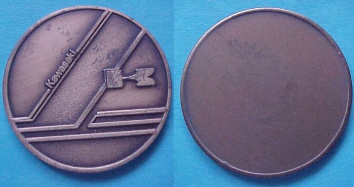 stylish Kawaski motorcycle medal, undated