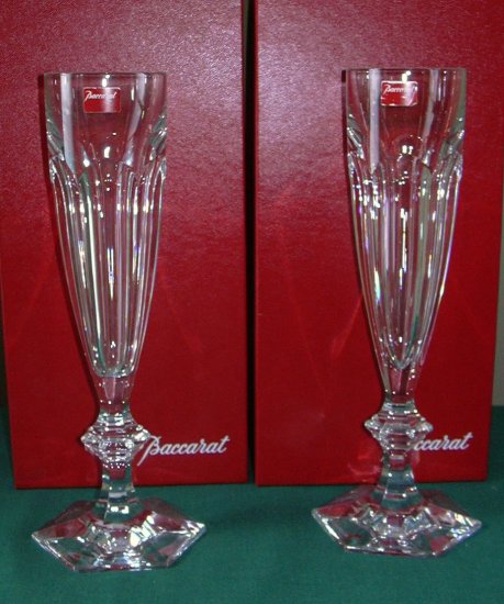 BACCARAT HARCOURT TALL FLUTE PAIR *NEW IN BOX* STUNNING