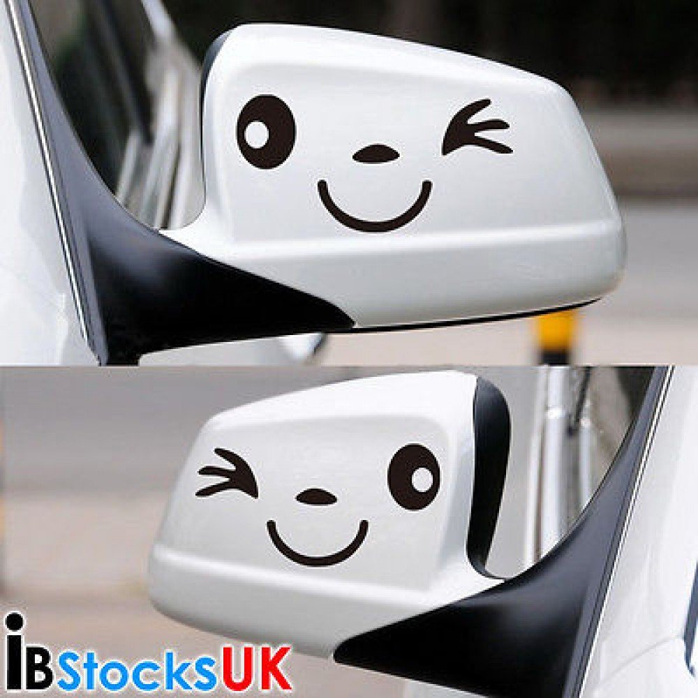 SMILE FACE CAR WING DOOR MIRROR STICKERS DECAL GIFT BIRTHDAY XMAS NEW BLACK
