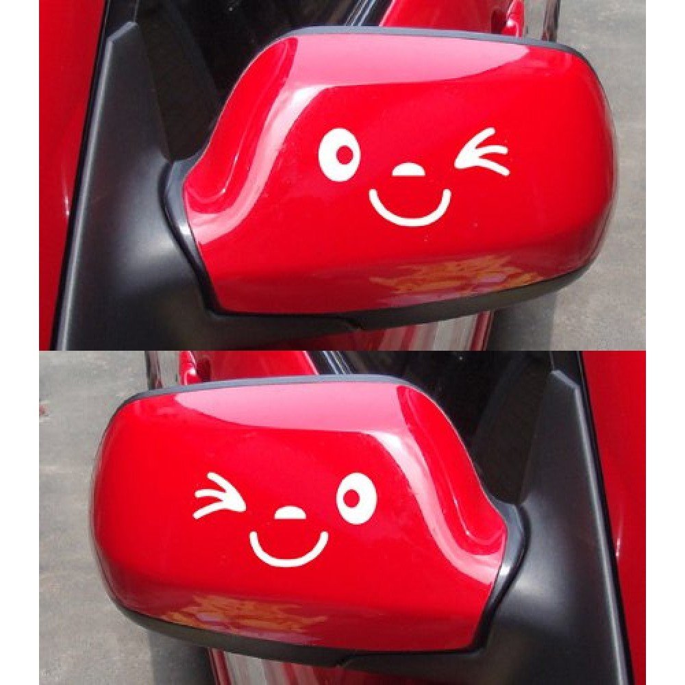 SMILE FACE CAR WING DOOR MIRROR STICKERS DECAL GIFT BIRTHDAY XMAS NEW WHITE