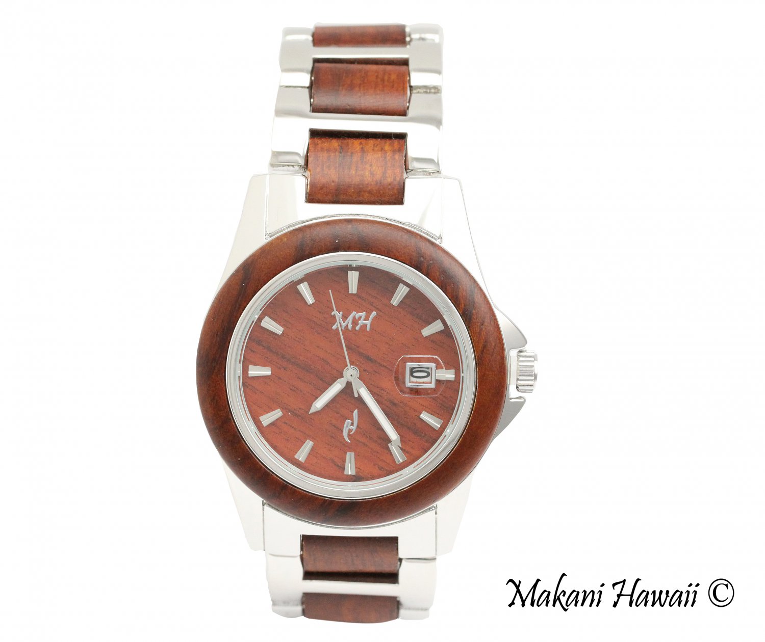 Makani Hawaii Men S Natural Rose Wood Silver Tone Classic Dial Watch