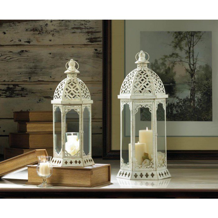 Graceful Distressed White Small Lantern