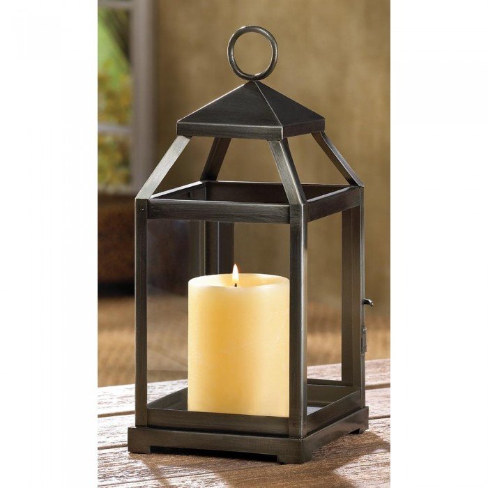 Brushed Silver Contemporary Candle Lantern