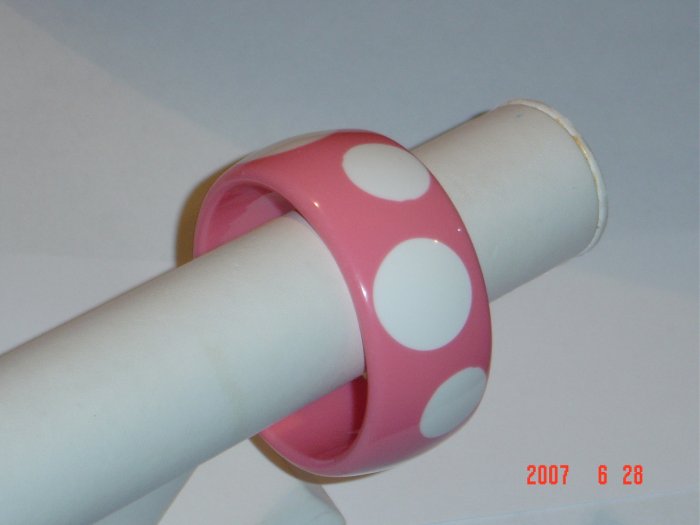 Lucite Wide Polka Dot Bangle Bracelet Pink White