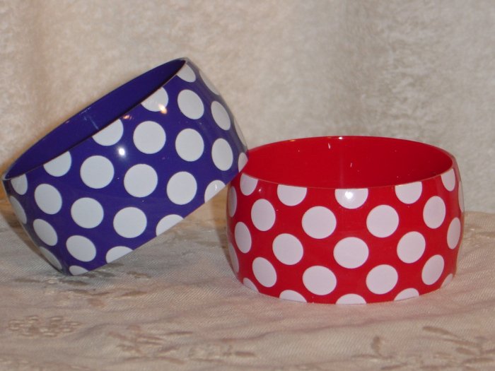 Plastic Polka dot Bangle Bracelets Red and Blue