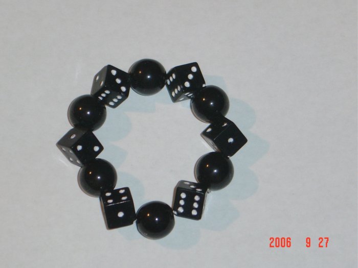 Plastic Beaded Black Dice Stretch Bracelet