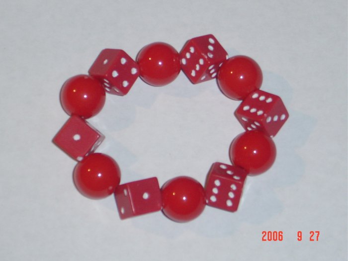 Plastic Beaded Red Dice Stretch Bracelet