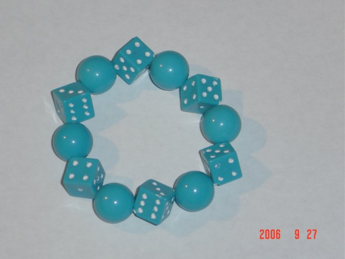 Plastic Beaded Blue Dice Stretch Bracelet