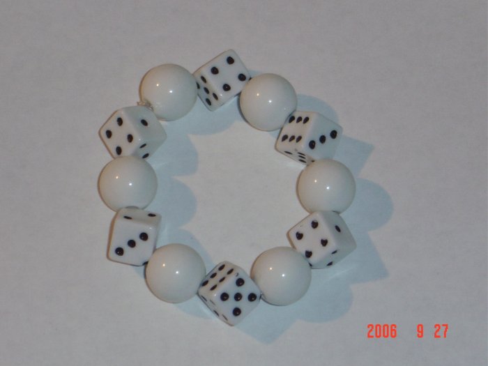 Plastic Beaded White Dice Stretch Bracelet