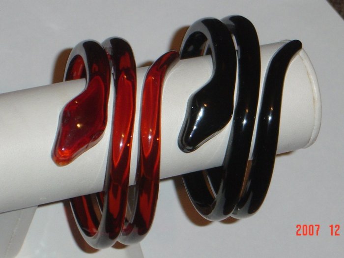 Snake Plastic Twisted Bangle Bracelet Set Black Brown