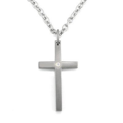 Titanium Cross Pendent With Diamond And Chain