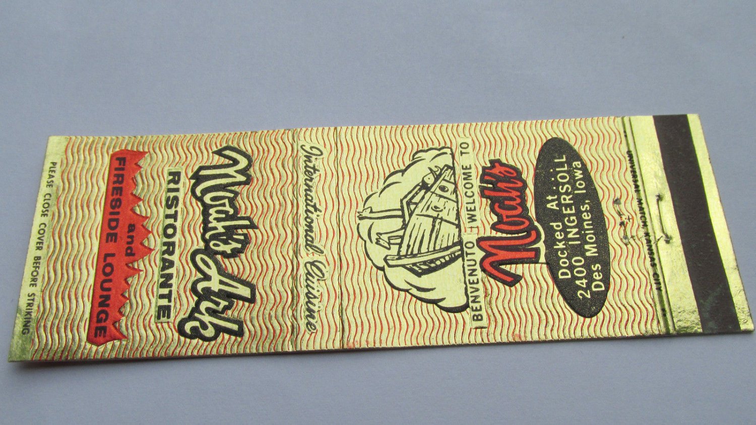 Noah S Ark Ristorante Des Moines Iowa Restaurant 20 Strike Matchbook