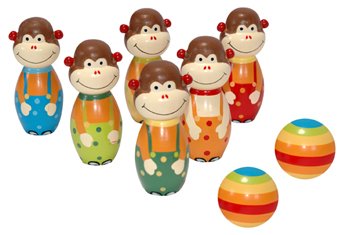 WOODEN MONKEY BOWLING SET