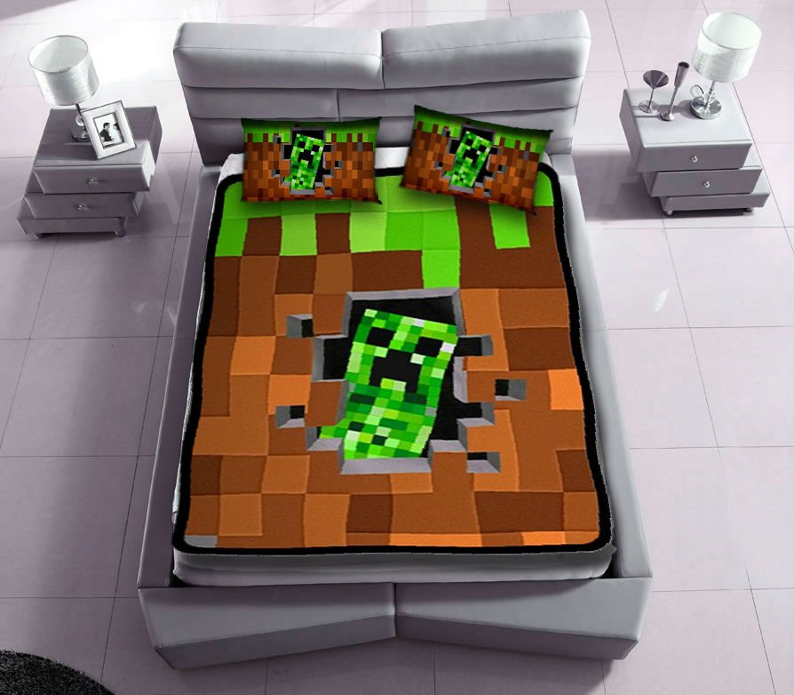 minecraft fleece blanket with 2pcs pillow case SKU75947031,75949735(2)