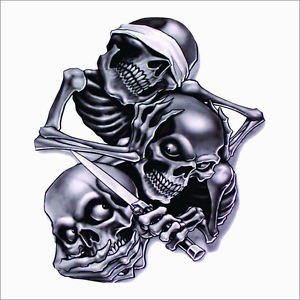 See No Evil, Speak No Evil, Hear No Evil Skeleton Vinyl Decal /Sticker
