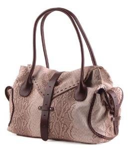 Alexandra Jordan Beige Faux Crocodile Embossed Leather Satchel