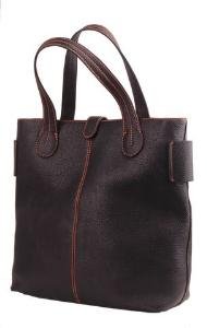 Alexandra Jordan Black Leather Tote with Orange Stitching