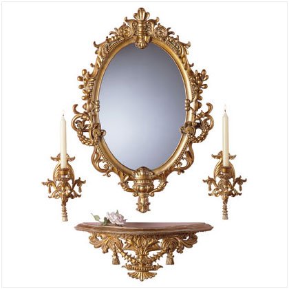 4PC BAROQ MIRROR/SCONCES/SHELF