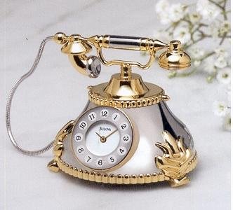 Bulova Miniature Clock Antique Telephone B0431