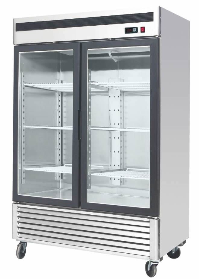 MCF8707 Two Door Glass Front Refrigerator w/ Stainless Steel Trim