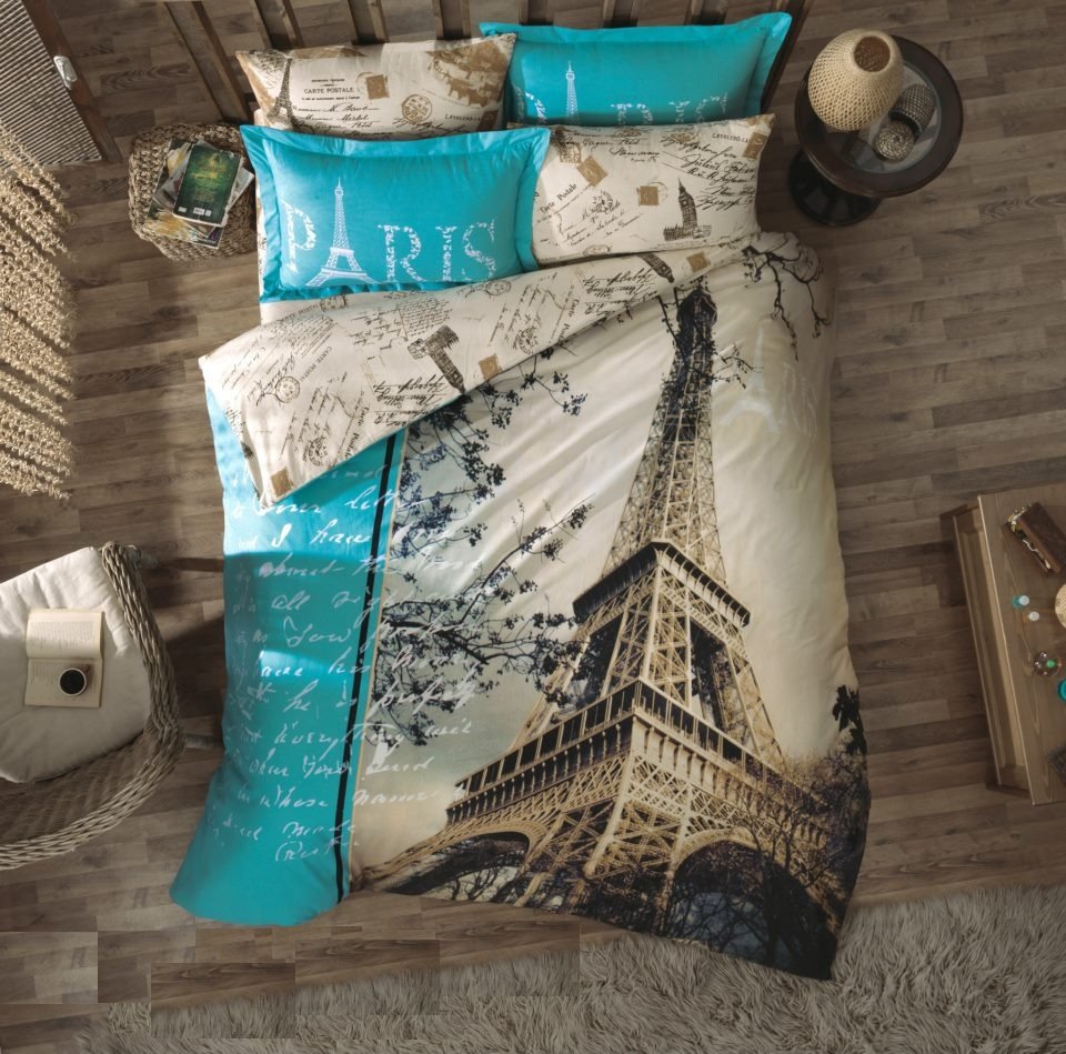 100% Cotton Double Bedding Duvet Cover Set Paris İn Love