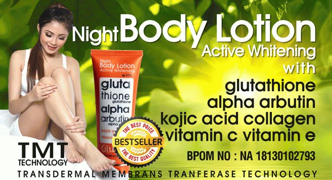 Glutera Night Body Lotion Glutathione and Alpha Arbutin Active Whitening