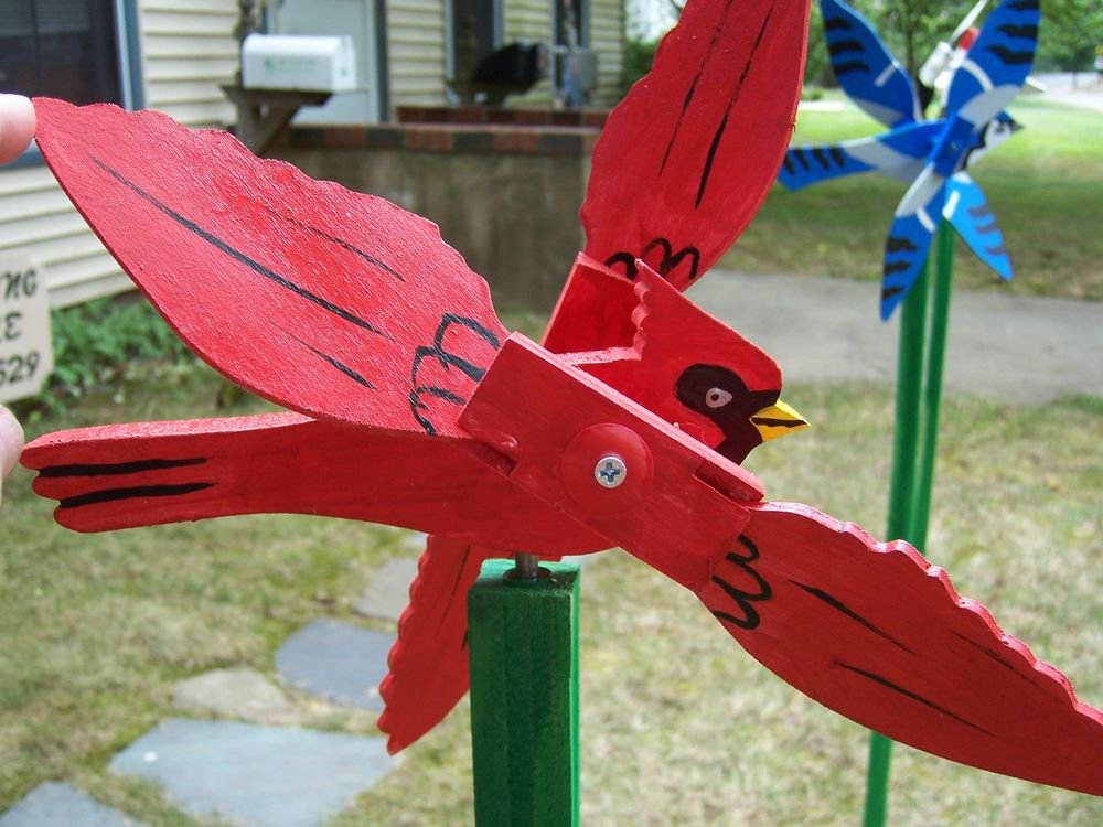 Handmade Handpainted Wooden Red Cardinal Whirligig