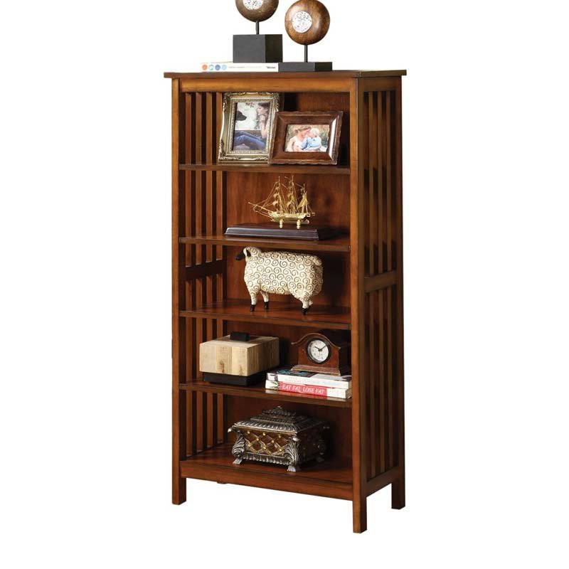 MISSION Style Valencia Antique Oak Lattice Molding Wood Media Shelf Bookcase
