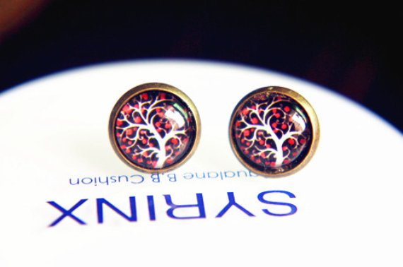 10mm Tree of Life Studs Earrings Tree Earrings Glass Dome Earring Glass Cabochon Stud