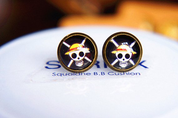 10mm Pirate Skull Earrings Glass Dome Earrings Head Crossbone Luffy Studs Earrings