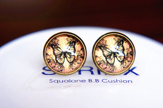 12mm Vintage Butterflies Earring Glass Dome Fly Butterfly Photo Stud Earring