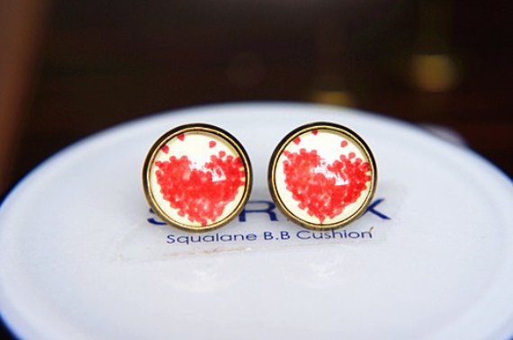 12mm Heart Stud Earrings Red Heart Earrings Glass Dome Stud Earring Birthday Gift