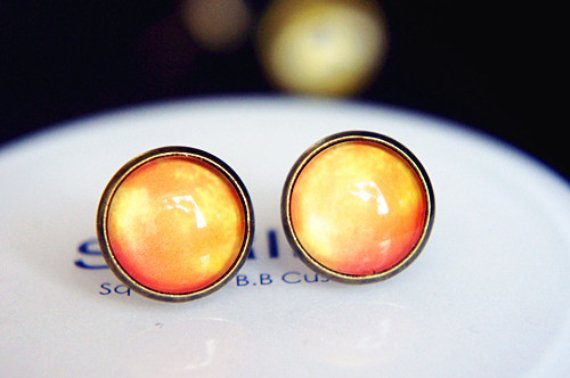 12mm Orange Stud Earrings Glass Dome Earring Classic Orange Stud Earring