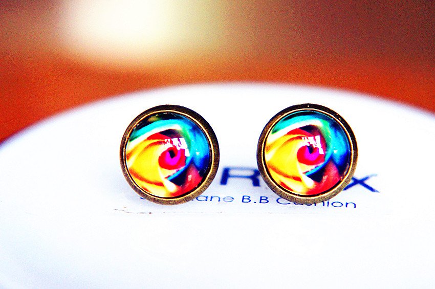 10mm Rose Stud Earrings Glass Dome Earring Colorful Rose Stud Earrings