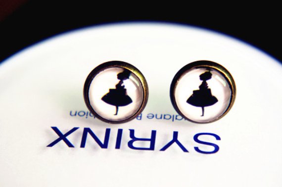 10mm Ballet Girl Stud Earrings Glass Dome Earring Girl Image Stud Earrings