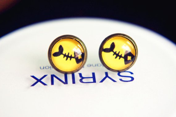 10mm Fish Stud Earrings Glass Dome Earring Fish Bone Stud Earrings