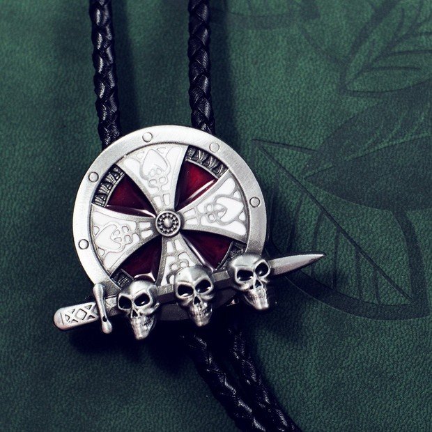 Bolo Tie Totem Necklace - Skull Shield Sword Necklace Tie - Vintage Bola Tie