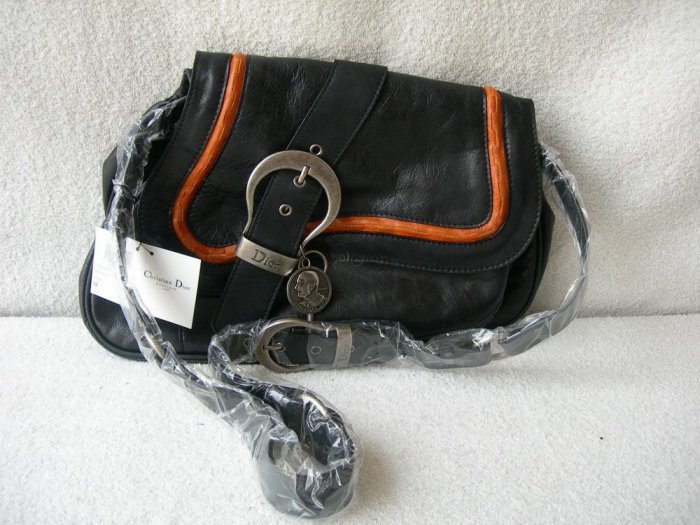 Dior Gaucho Large Double Saddle Real Leather Bag Black