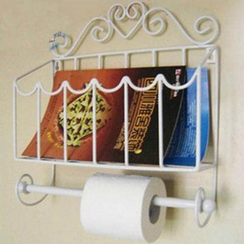 White Classical Toilet Paper Roll Holder Creative Bathroom Wall Mount Magazines Rack